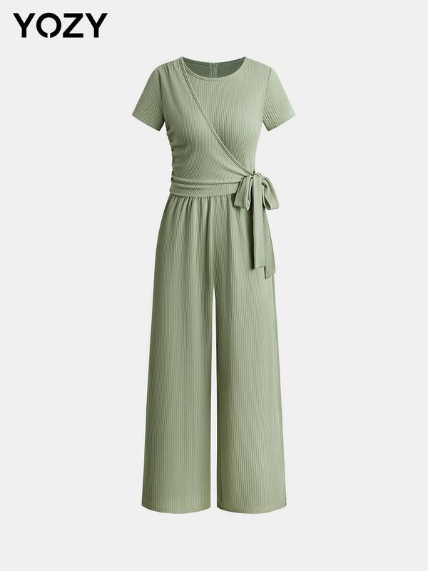 Yozy Textured Wrap Wide Leg Jumpsuit