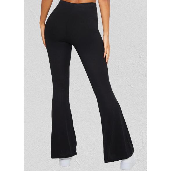 Black Ribbed Flare Trousers