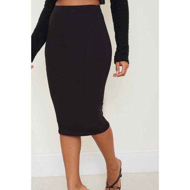 Black Grey Basic Cotton Skirt