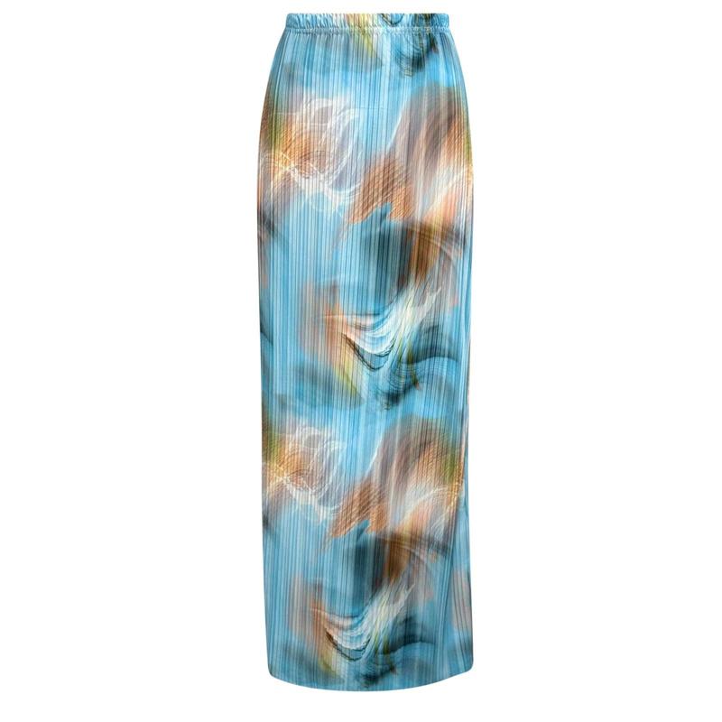 Abstract Print Plisse Maxi Skirt