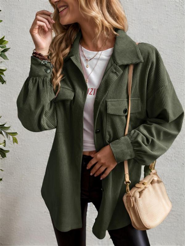 Women's Solid Button Front Corduroy Coat