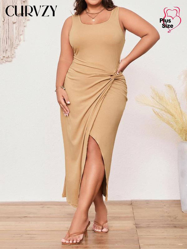 Curvzy Plus Size Twist Wrap Tank Dress