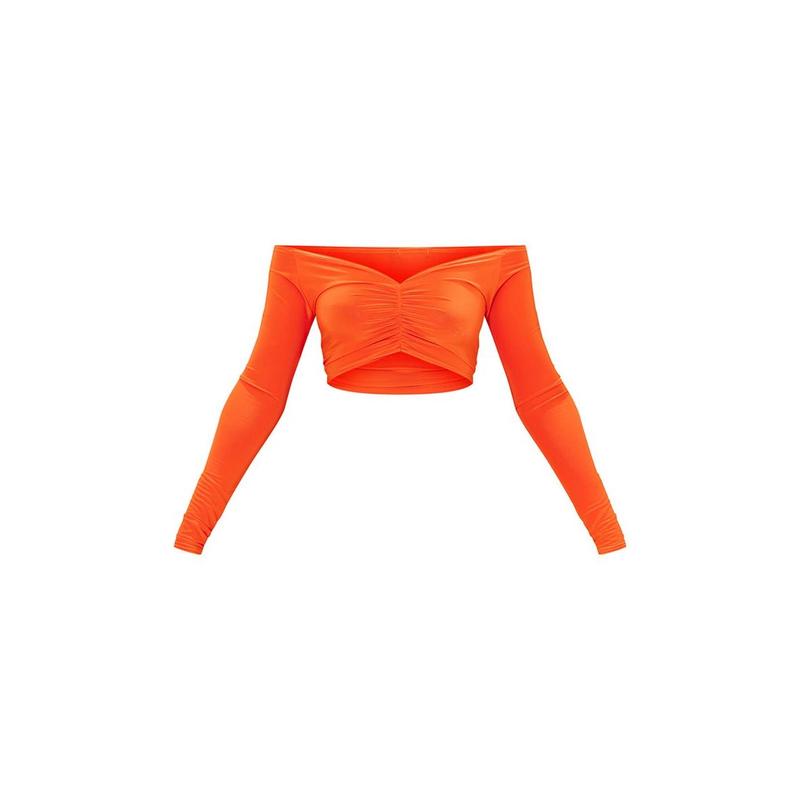Orange Slinky Long Sleeve Crop Top