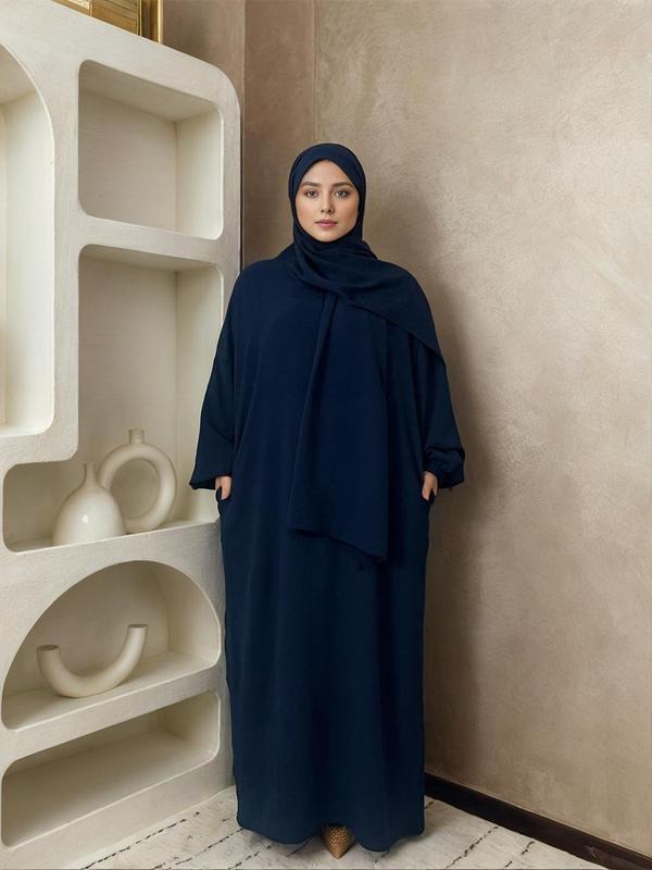 Women's Solid Pocket Bishop Sleeve Hooded Abaya