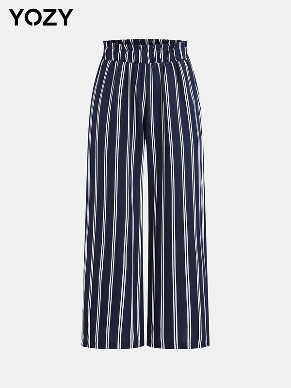 Yozy Striped Paper Bag Waist Wide Leg Pants