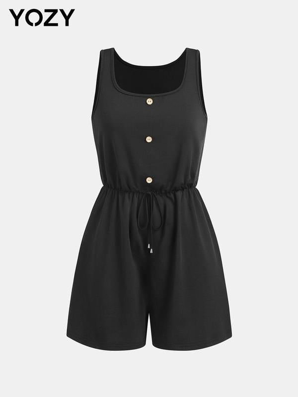 Yozy Solid Tie Front Tank Romper