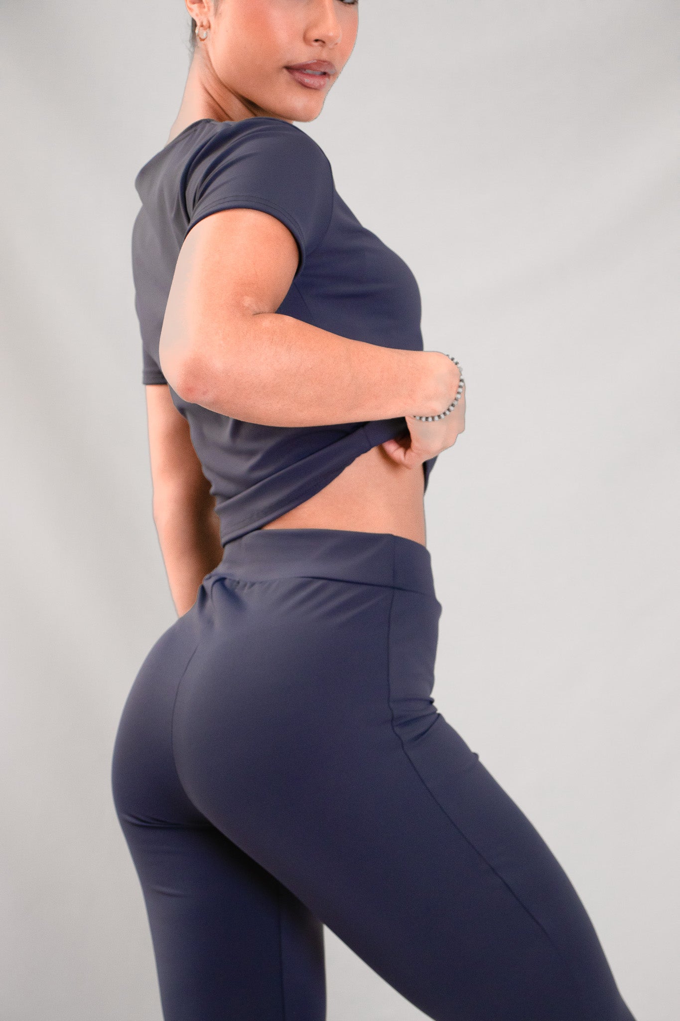 Women's Navy High-Waisted Flare Pants and Crop Top Set