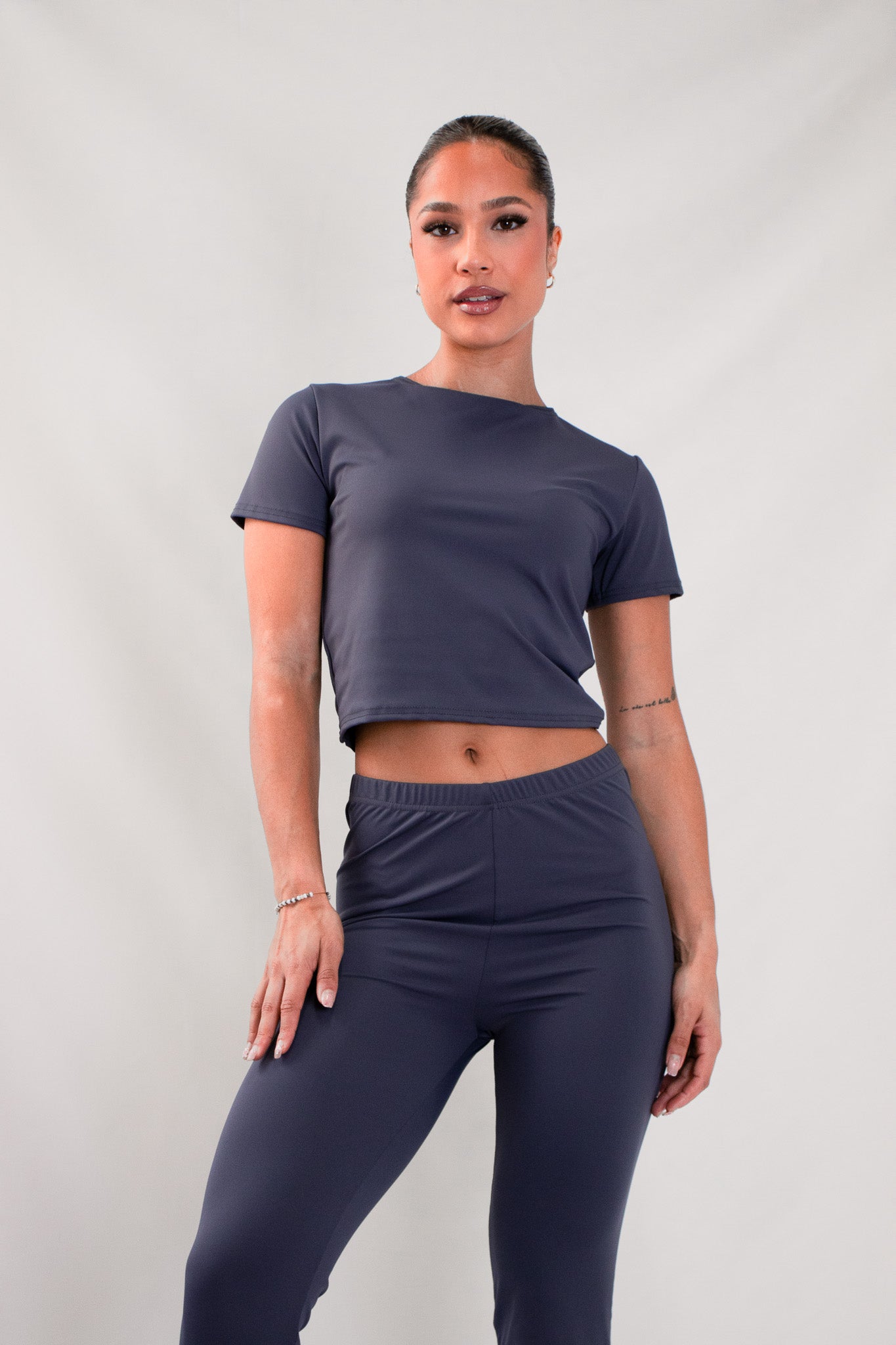 Women's Navy High-Waisted Flare Pants and Crop Top Set