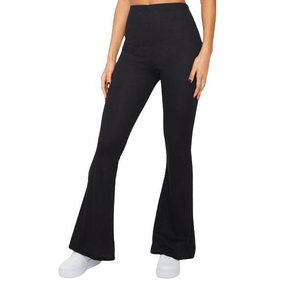 Black Ribbed Flare Trousers