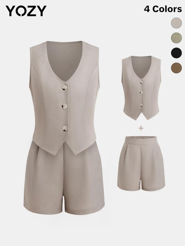 Yozy Solid Button Front 2-Piece Set