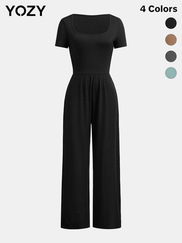 YOZY Square Neck Wide Leg Jumpsuit