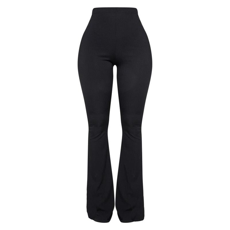 Black Ribbed Flare Trousers