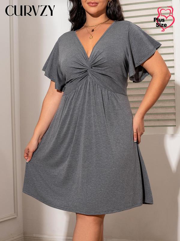 Curvzy Plus Butterfly Sleeve Twist Dress