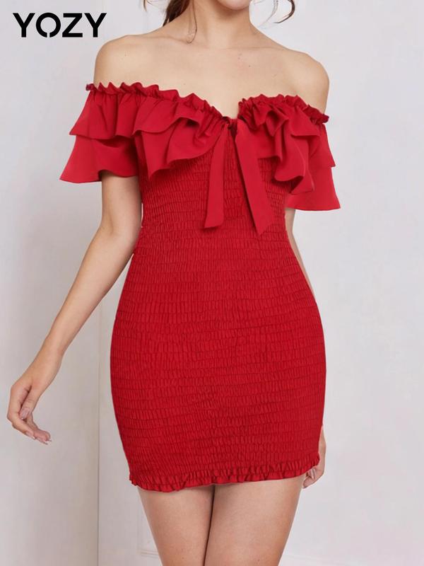 Bateau Neck Ruffle Dress