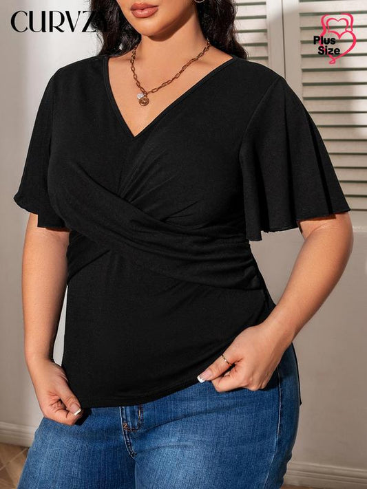 Curvzy Plus Size Criss Cross Ruched Tee