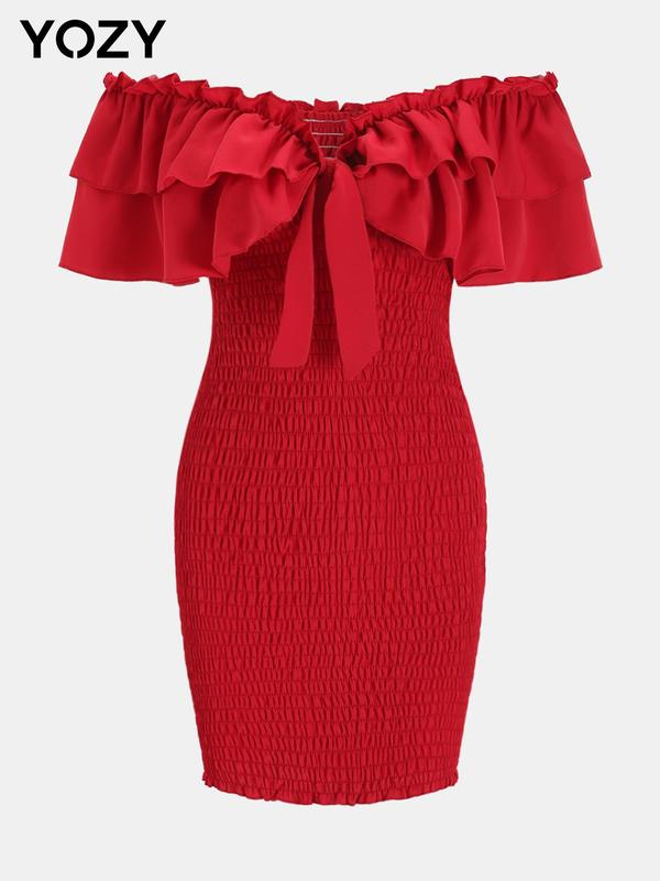 Bateau Neck Ruffle Dress