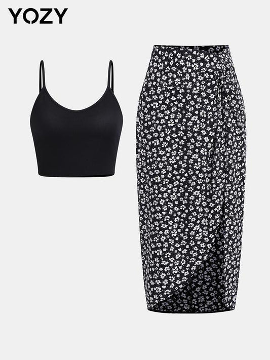 Yozy Crop Cami Top & Floral Twist Skirt Set