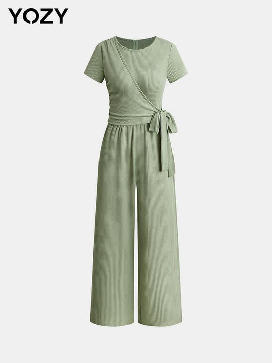 Yozy Textured Wrap Wide Leg Jumpsuit