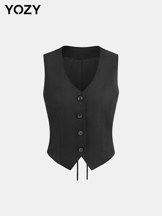 Yozy Solid Button Front Tie Back Vest