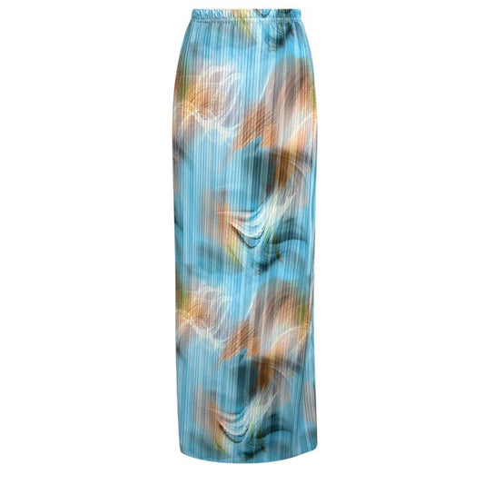 Abstract Print Plisse Maxi Skirt