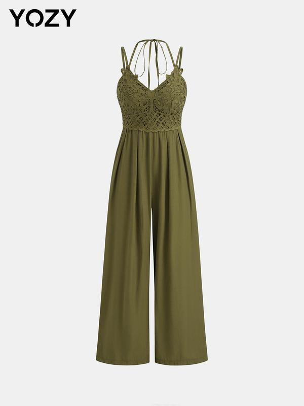 Plain Contrast Lace Shirred Tie Back Cami Jumpsuit