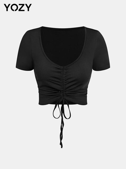 Yozy Plain Ruched Drawstring Crop Tee