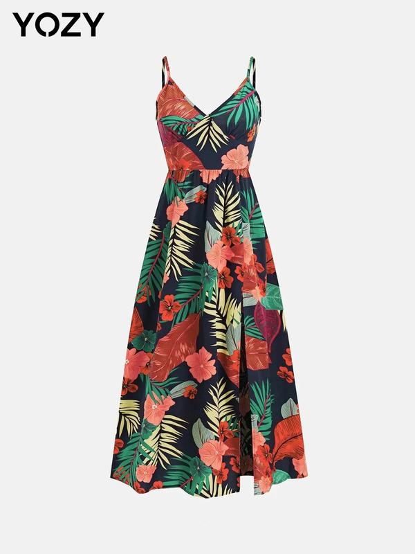 Tropical Print Backless Cami Dress