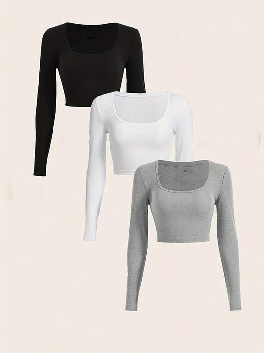 Women's Square Neck Ribbed Crop Tee