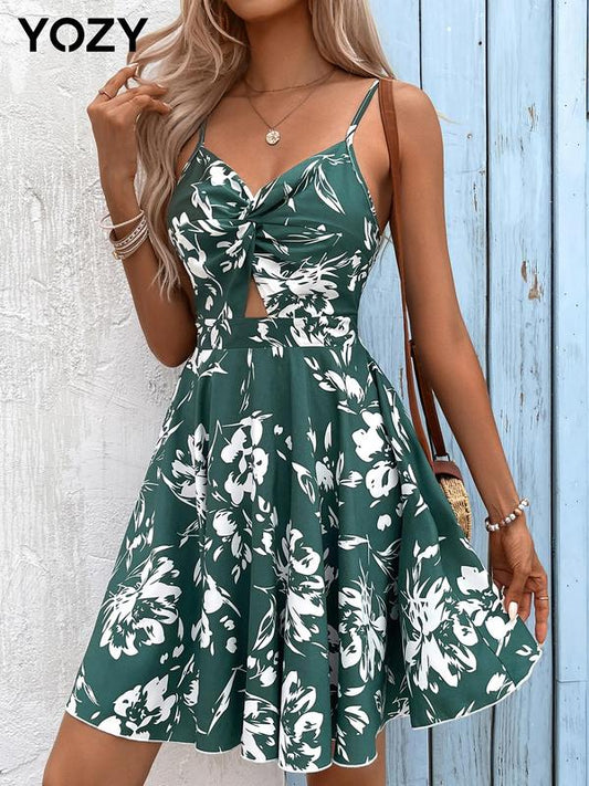 Floral Print Cut Out Twist Cami Dress