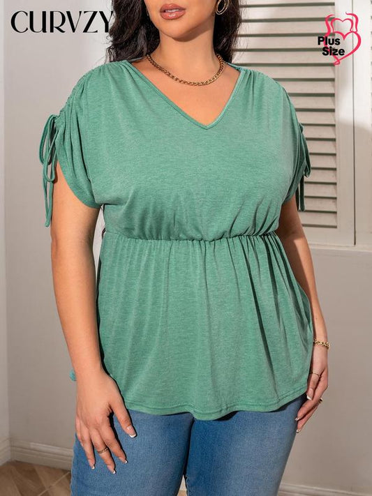 Curvzy Plus Size Drawstring Tee