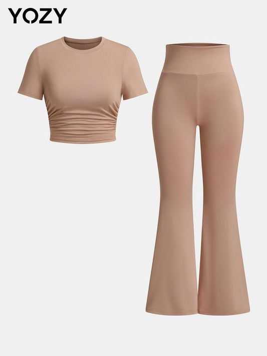 Yozy Solid Short Sleeve Two-Piece Set