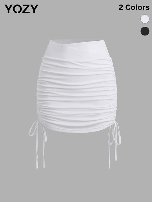 Yozy Plain Drawstring Ruched Bodycon Skirt