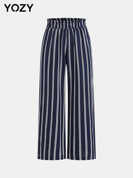 Yozy Striped Paper Bag Waist Wide Leg Pants