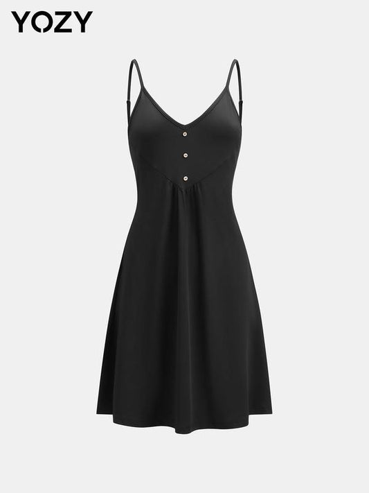 Plain Fake Buttons V Neck Cami Dress