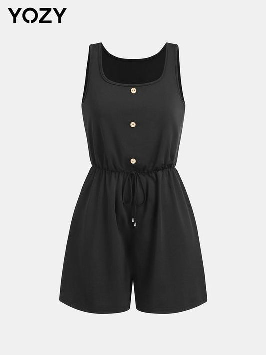 Yozy Solid Tie Front Tank Romper