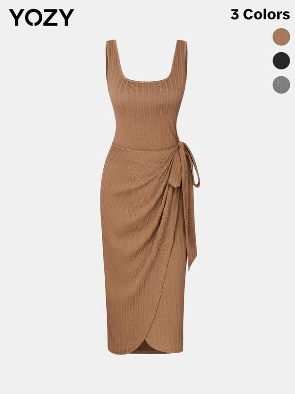 Backless Ruched Knot Side Pencil Dress