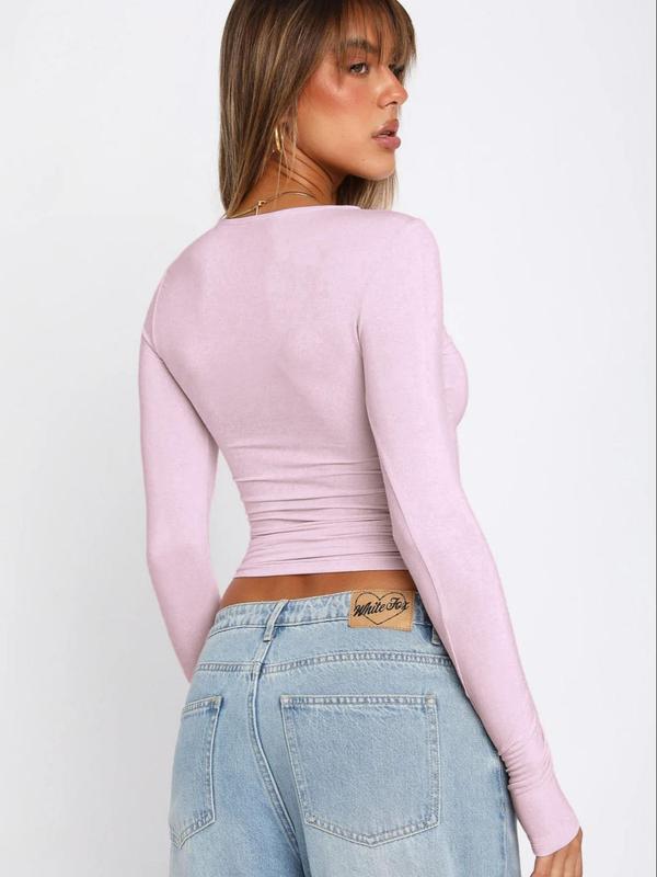 Plain Round Neck Longsleeves Crop Tee