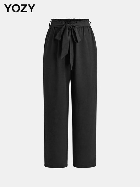 Yozy Solid Belted Straight Leg Pants