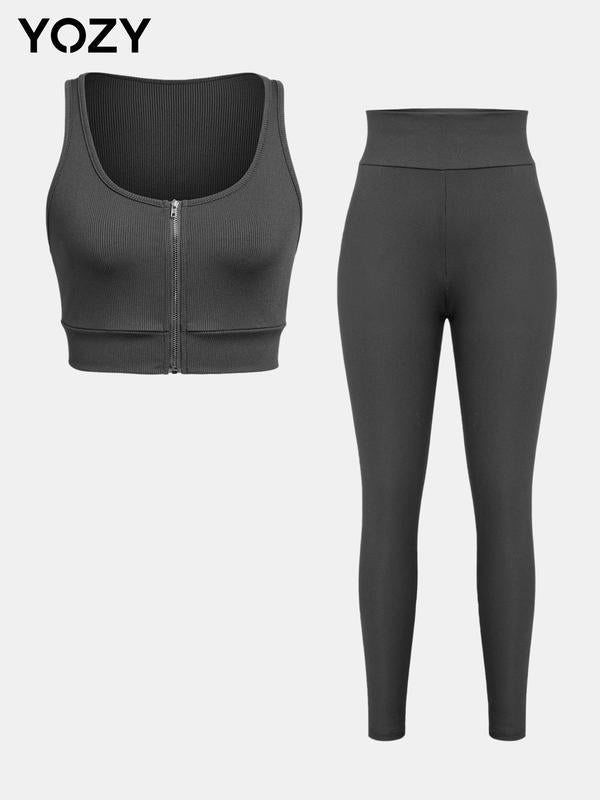 Zip Up Crop Tank Top & High Waist Leggings Set