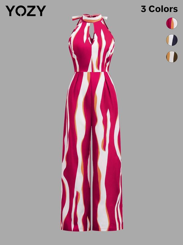 All Over Print Tie Back Zipper Jumpsuit