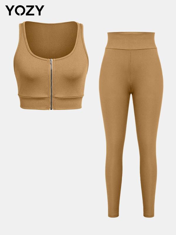 Zip Up Crop Tank Top & High Waist Leggings Set