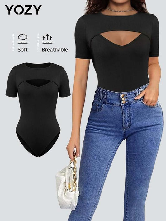 Round Neck Tight-fitting Ribbed Bodysuit