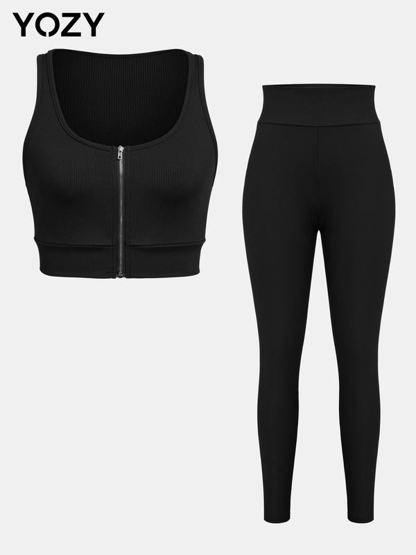 Zip Up Crop Tank Top & High Waist Leggings Set