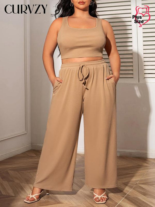 Curvzy Plus Ribbed Tank & Drawstring Pants Set