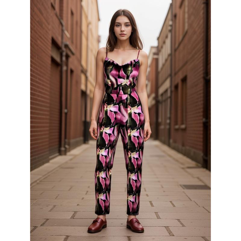 Floral Print Plisse Jumpsuit