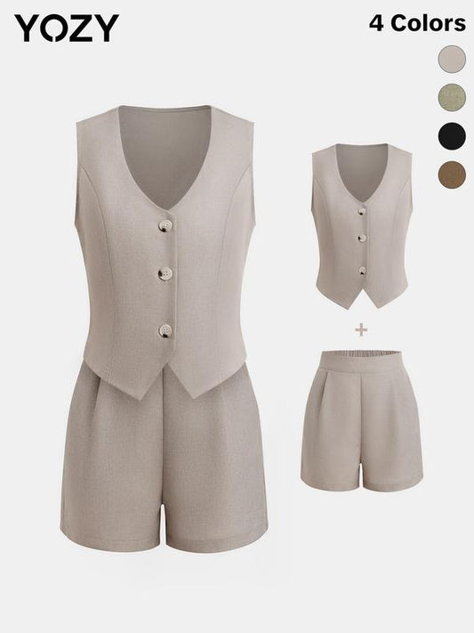 Yozy Solid Button Front 2-Piece Set