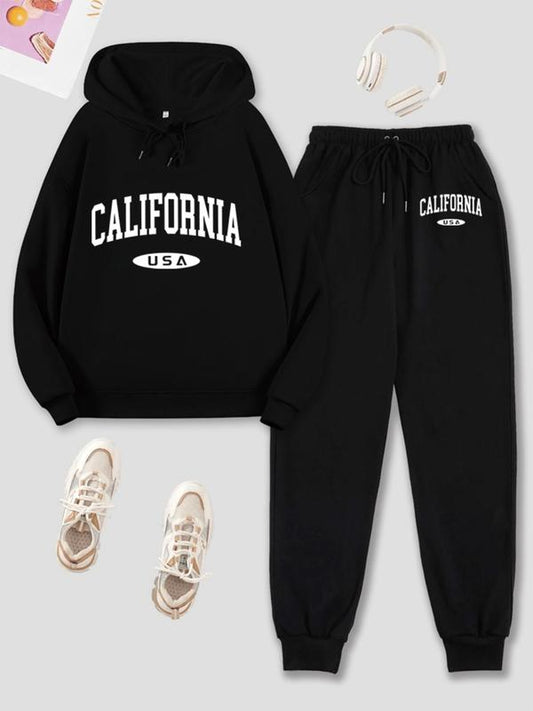 Women's 2pc Letter Print Hoodie & Sweatpants Set