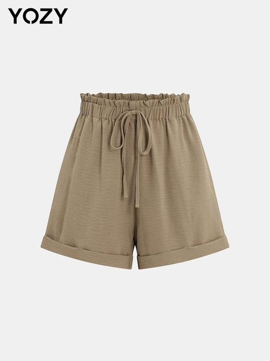 Plain Bow Front Paper Bag Waist Shorts