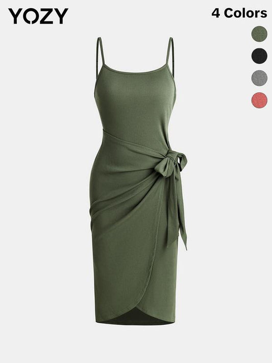 Yozy Plain Ribbed Cami Dress with Knot