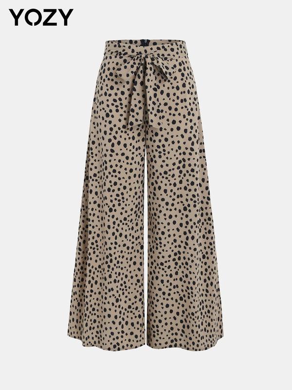 Yozy Women's Polka Dot Print Belted Wide Leg Pants